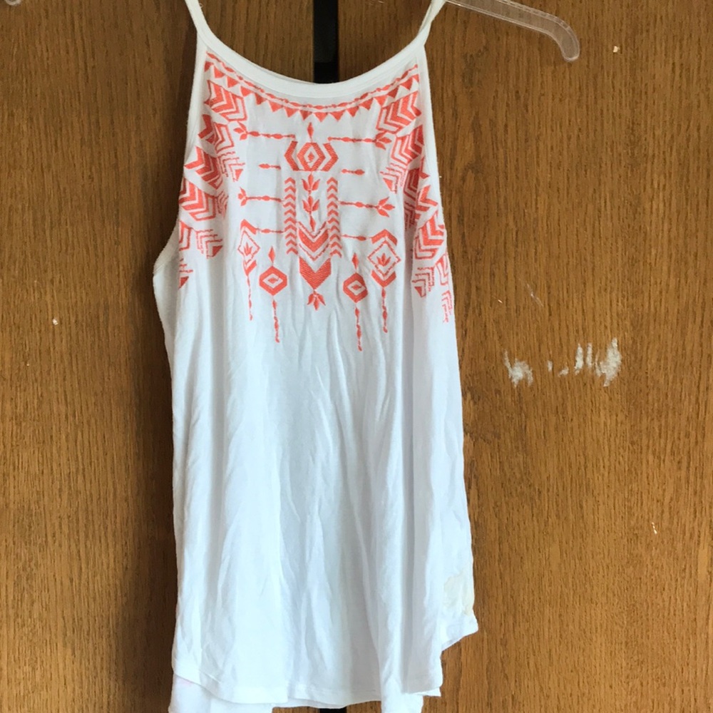 white soft halter top with orange patterned